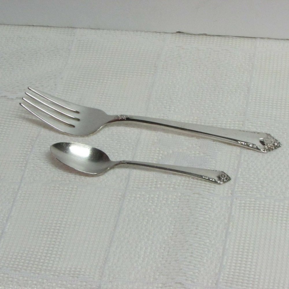 Mid-Century Starlight Silver PlateFork & Demitasse Coffee Spoon 1950 Rogers